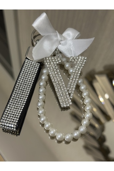 Mgs Breloc auto cu literă cu perle Mgsdizayn (trimiteți litera prin cărți)