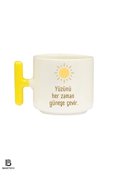 FenerciHediyelik كوب بمقبض على شكل حرف T باللون الأصفر مع طباعة دائمًا على شك...