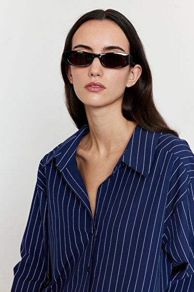 FACETTE Çizgili Oversize Gömlek Lacivert