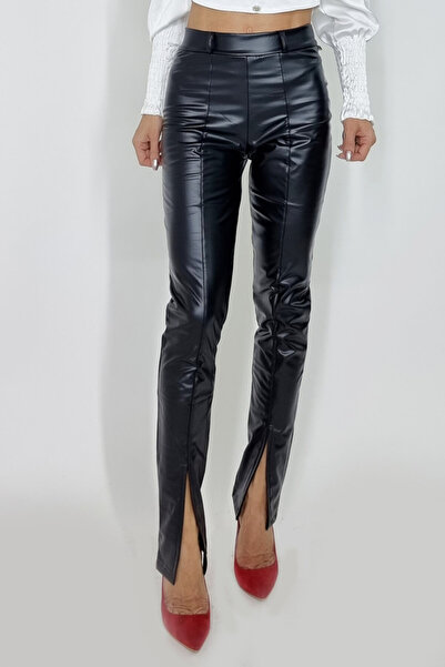 FashionForYou Calida high-waisted -leather pants with cut-outs at the ends