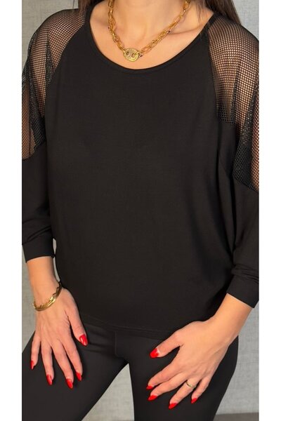 JANES Women's Shoulder Mesh Detail Fakir Sleeve Blouse