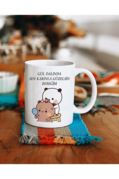 FenerciHediyelik كوب مطبوع عليه عبارة "أنت جميلة مع بطنك" على فرع الورد