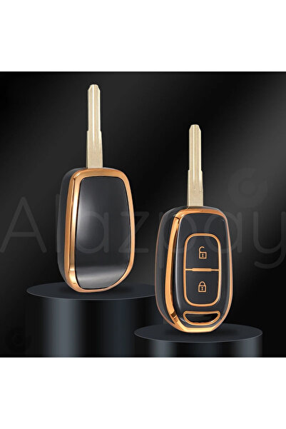 Alazpay Husă pentru chei din TPU pentru Renault Clio Megane Scenic Twingo Laguna Dacia Duster Dokker Logan (BLUE Gold)