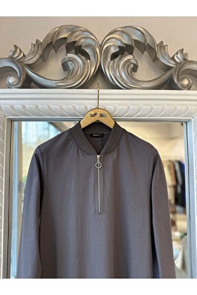 Invee Fermuar Detaylı Elbise - Füme