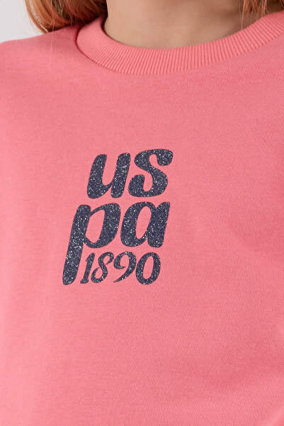 U.S. Polo Assn. Girl's Crew Neck 3 Thread Neon Pink Top and Bottom Set Th23Vl8Vrpol
