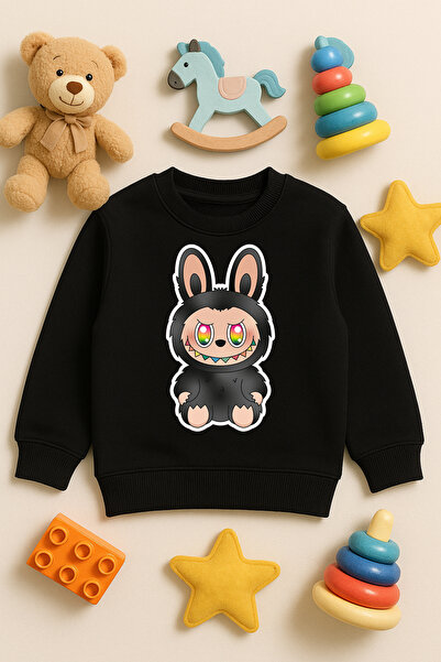 SVART WEAR سويت شيرت مطبوع عليه Labubu للأطفال والكبار مصنوع من القطن بنسبة 1...