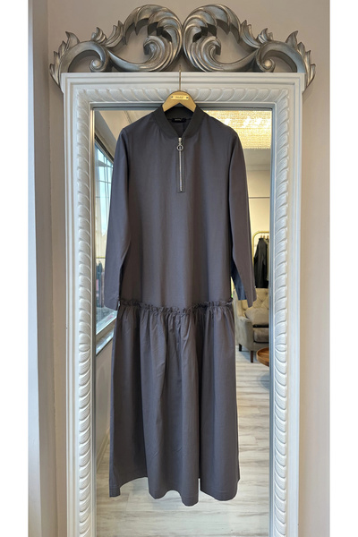 Invee Fermuar Detaylı Elbise - Füme