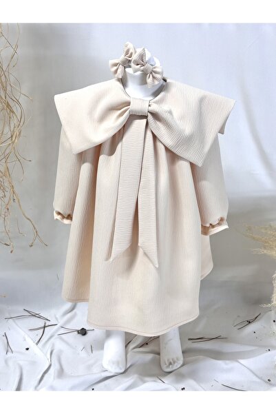 Heymino Adore Kız Çocuk Abiye Elbise Pudra Fiyonklu Özel Gün Düğün Doğum Günü Kıyafeti