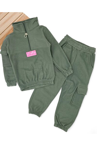 Egelite Girl's 2-3-4-5-6 Years Old Cargo Pocket Fleece Tracksuit Set / Winter Fleece Set