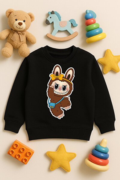 SVART WEAR سويت شيرت مطبوع عليه Labubu للأطفال والكبار مصنوع من القطن بنسبة 1...