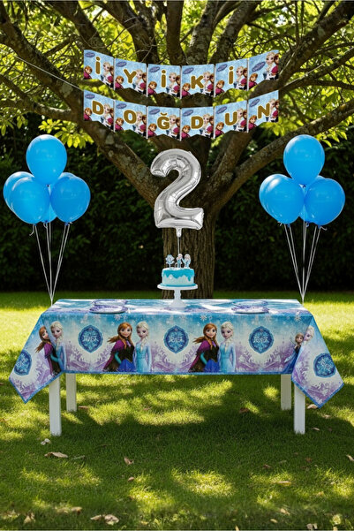 Umamiçe Frozen Elsa Themed 2Nd Birthday Party Set – Tablecloth + Banner + Balloons
