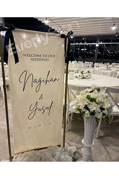 Everly Sign Kişiye Özel Kumaş Karşılama Panosu, Flama, Düğün, Söz, Nişan, Kın...