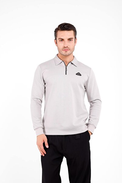 Decas سترة جيلوم بأكمام طويلة ونصف سحاب - رمادي