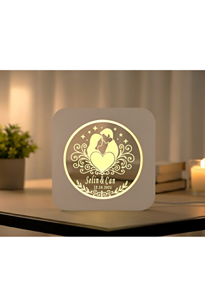 HeavenlyScarfs Kişiye Özel Romantik Çift-Kalp Gece Lambası (Sevgililer Günü Y...