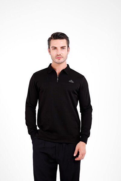 Decas سترة جيلوم بأكمام طويلة ونصف سحاب - أسود