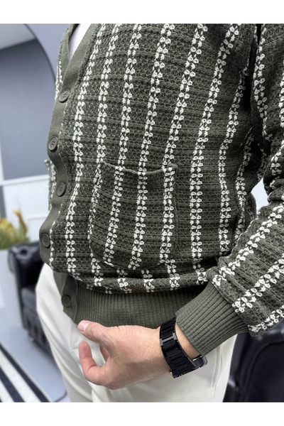 Avni Ceylan Patternline Knitwear Patterned Buttoned Cardigan