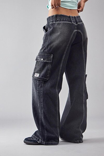 september island Cameron Stonewashed Black Color Multi-Pocket Cargo Denim Jeans