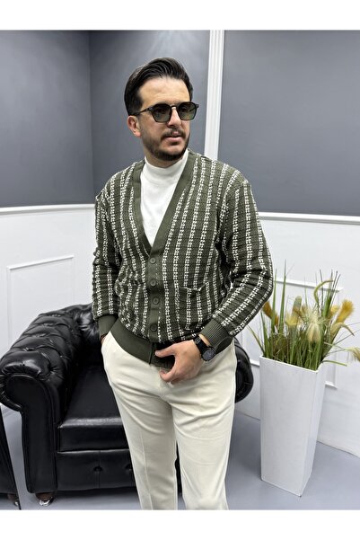 Avni Ceylan Patternline Knitwear Patterned Buttoned Cardigan