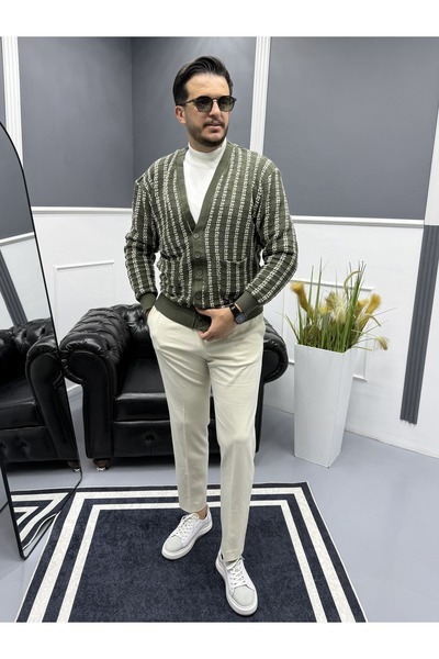 Avni Ceylan Patternline Knitwear Patterned Buttoned Cardigan