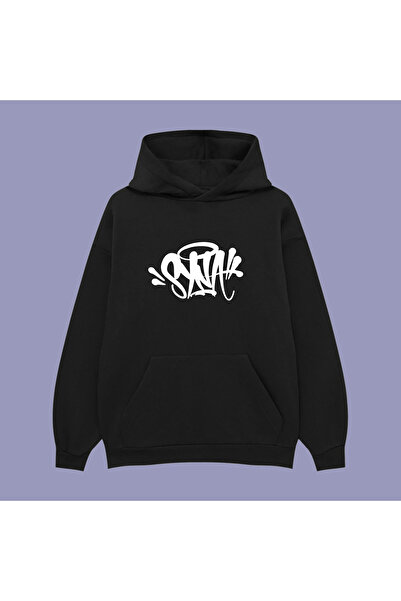 PURE POWER سترة رياضية يونيسكس من سيناورلد بغطاء للرأس مطبوعة من القطن الأسود بمقاس كبير