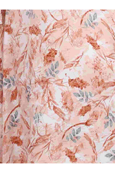 Nice Model Women's Peach Pink Floral Kaftan Maxi Dress V-Neck Long Sleeve Embroidered Abaya Elegant Homewear