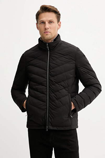 PAUL&SHARK Men's Regular Fit Quilted Pattern Wind and Waterproof Stand Collar Black Jacket 15312603-011