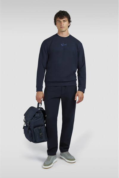 PAUL&SHARK Men's Regular Fit Logo Embroidered Long Sleeve Cotton Navy Blue Sweatshirt 15311845-050