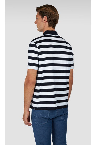 PAUL&SHARK Men's Regular Fit Horizontal Striped 100% Cotton Short Sleeve Navy Blue-White Polo Neck T-Shirt 15311749A-3