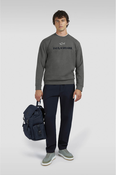 PAUL&SHARK Men's Regular Fit Logo Embroidered Long Sleeve Cotton Brown Sweatshirt 15311845-365