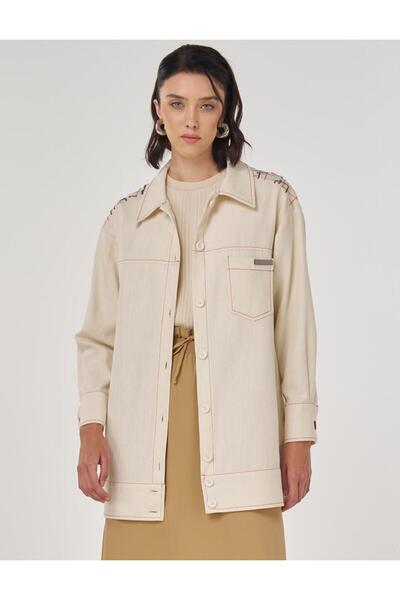 KYR Jachetă de pânză brodata crem