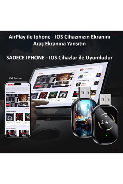 Fenrir Garage Kablosuz Araç Ekran Yanstıcı ve Carplay Adaptörü, Kablosuz Dönüştürücü SADECE APPLE İÇİN !!