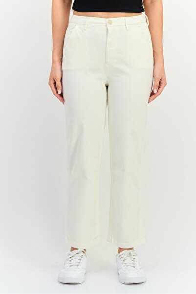 Reiko Women Regular Fit High Waist Plain Cropped Dress Pants, Beige