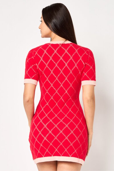 Maje Women Diamond Pattern Mini Dress, Red