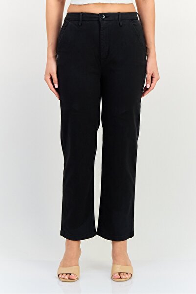 Reiko Women Regular Fit Plain Straight Leg Pants, Black