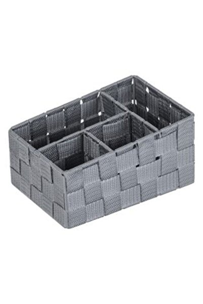SHOPIENS Grey Rattan Metal Storage Basket with 4 Compartments 20 x 14 x 10/8 cm