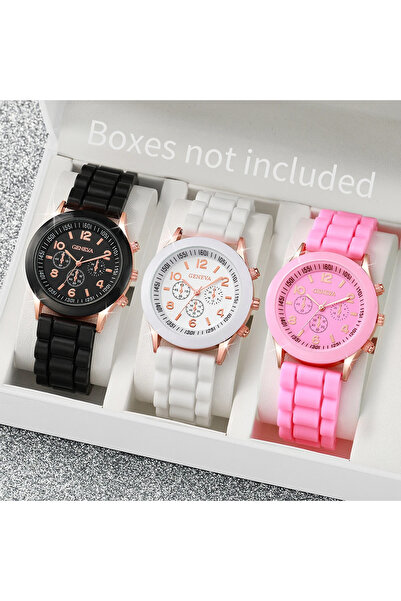 Choice 3 قطع بدون صندوق 3/6 قطع ساعات نسائية كاجوال بسوار سيليكون تناظري كوارتز ساعة قلب لؤلؤ مجوهرات