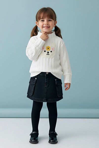 Minigimin Cicileri My Little One's Soft Knitted Pocket Detailed Girls' Skirt Set - White