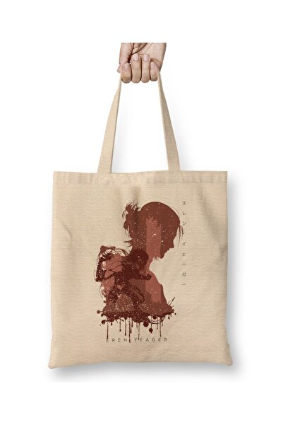 Toyaso Attack on Titan Attack Titan Minimalist White Tote Bag Long Handle Shopping Bag Beach Bag