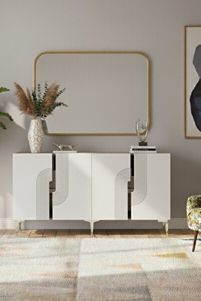 CENEYRA KA1516BS MEYRA KONSOL, KAHVE KÖŞESİ, TV SEHPASI BEYAZ-SILVER 150cm