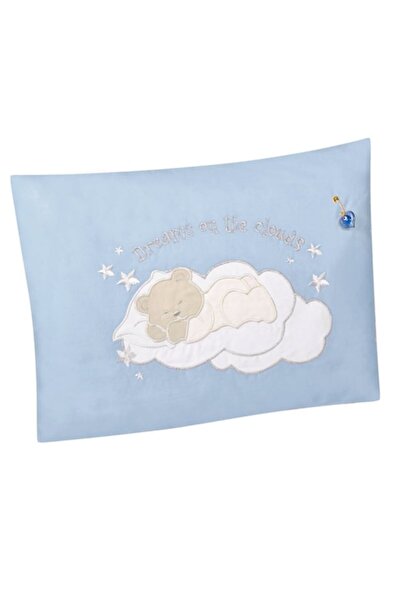 OEM Pernă pentru bebeluși albastru deschis cu ursuleț brodat 38x28 cm