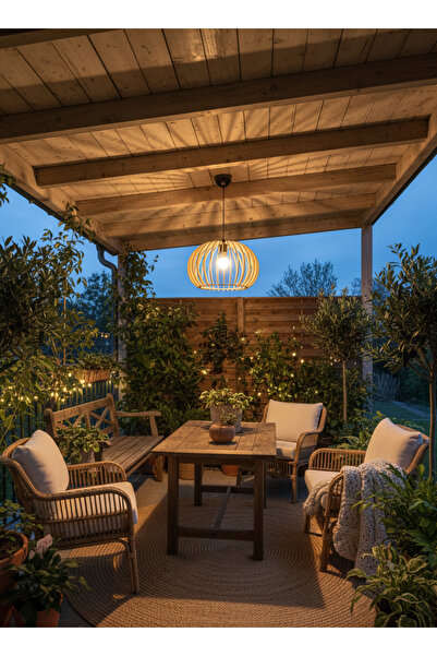 ARUSSİO DESİGN Tekli Ahşap Oval Sarkıt Avize 40x40x25