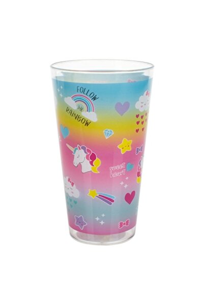 SHOPIENS Pahar Plastic, Unicorn Curcubeu, Capacitate 0, 6L, Multicolor, Transparent, MYONNA IT & E- COMMERCE
