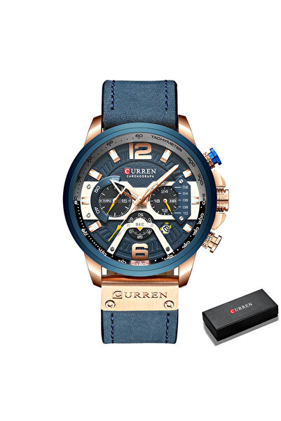 Curren Rose Blue Box Luxury Brand Men Analog Leather Sports Watches Men's Army Military Watch Male D