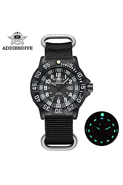 Choice No nylon black ADDIESDIVE Fashion Men's Analog Watch 50m Waterproof Luminous Tube Nylon Sports Men M