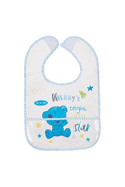 MYONNA IT & E- COMMERCE Bavetă din plastic cu arici și buclă, model ursuleț, transparentă și albastră, dimensiune 23x35 cm