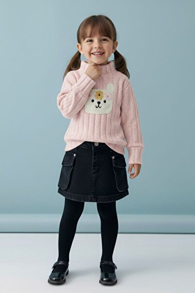 Minigimin Cicileri My Little One's Soft Knitted Pocket Detailed Girls' Skirt Set - Pink