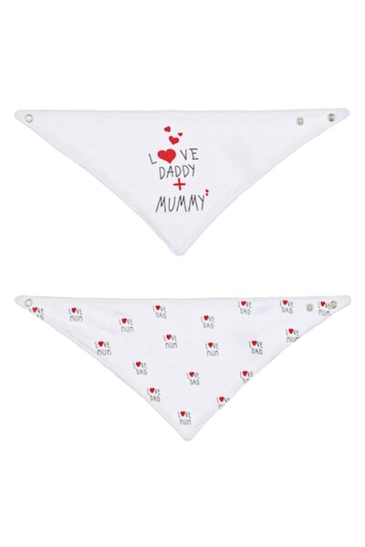 SHOPIENS Set Bavete Tip Esarfa, Bumbac, Alb, Imprimeu Love Daddy+Mummy, 2 Buc...