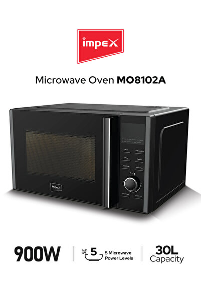 İMPEX 30L Digital Microwave Oven MO 8102A | 900W Power | 5 Levels | 60 Min Timer | 315mm Glass Tray