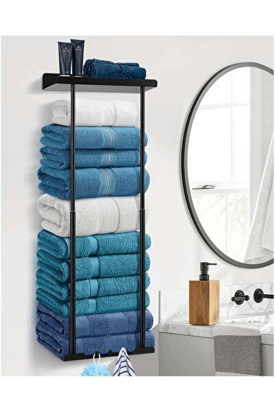 Bukela No-Drill Adhesive Towel Rail with Shelf, Extends 38-75cm