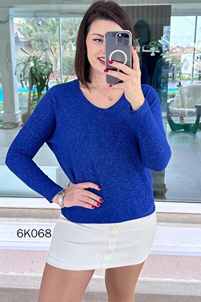 İnce Topuk V-Neck Batwing Sleeve Soft Knit Blouse 6K068
